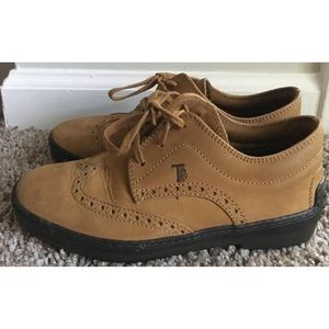 Tod's Suede Oxford Driving Shoes Brown Sz 35